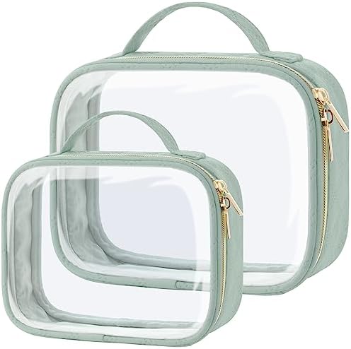 PACKISM TSA Approved Toiletry Bag- Clear Makeup Bag Travel, 2 Pack Green by Packism