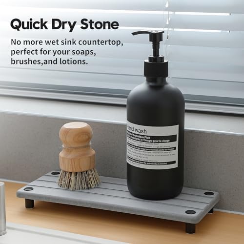 Razborci 2 Pack Fast Drying Water Absorbing Diatomite Stone Mat Tray for Kitchen & Bathroom Counter - Instant Dry Sink Caddy Organizer - Vanity Holder for Soap, Sponge – Light Gray 10" x 4" - Image 3