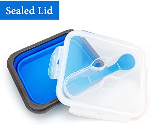Small Silicone Collapsible Snacks Container with lid and 2 in 1 Spoon & Fork, Food Grade Silicone Bento Lunch Container, For Leftovers Meal Prep, Microwave/Freezer/Dishwasher Safe, 700ml - Image 3