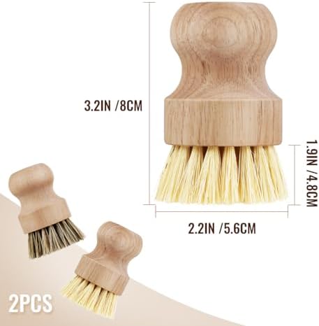 2 Pcs Dish Brush, Wood Dishes Scrub Brush, Pot Brush for Kitchen Cleaning Dishes Pots Pans (Sisal and Palm) - Image 2