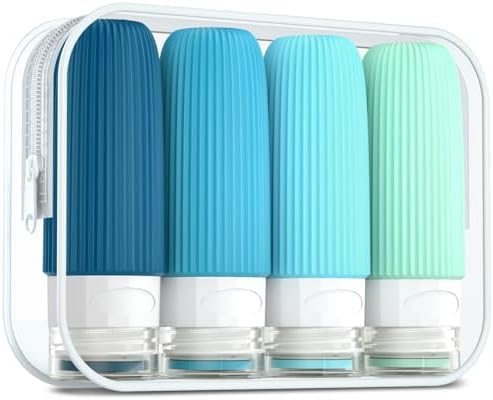 Mrsdry Travel Bottles for Toiletries, Tsa Approved 2oz Travel Bottles, BPA Free Leak Proof Travel Size Toiletry Containers, Refillable Travel Accessories with Toiletry Bag for Shampoo Liquid (4 Pack) by Mrsdry