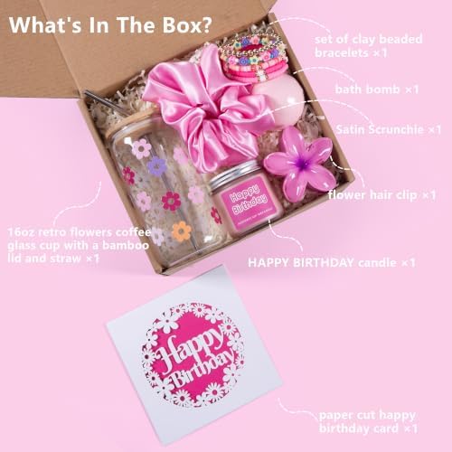 JTEWB Birthday Gifts For Women, Teen Girl, Her, Happy Birthday Gift Box For Girl, Women, Sister, Daughter, Friends, Cute Daisy Aesthetic Glass Cups Gift Set 7pcs (Multicolor) - Image 2