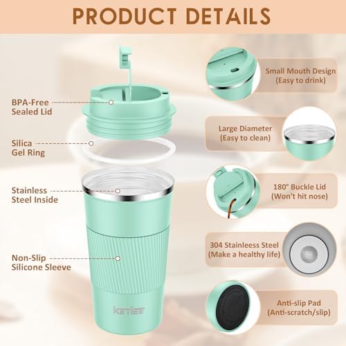 KETIEE 12oz Coffee Mug: Vacuum Insulated Coffee Cup with Leakproof Lid, Travel Coffee Mug Stainless Steel Double Walled Reusable Coffee Cup for Hot and Cold Water Coffee - Image 5