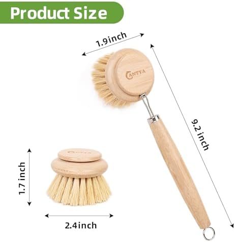 Bamboo Scrub Brush with Handle - Soft Bristles Non Toxic Dish Brush Compostable & Biodegradable Bamboo Dish Scrubber for Cookware Bowls and Plates Non-Stick Pans - Image 2