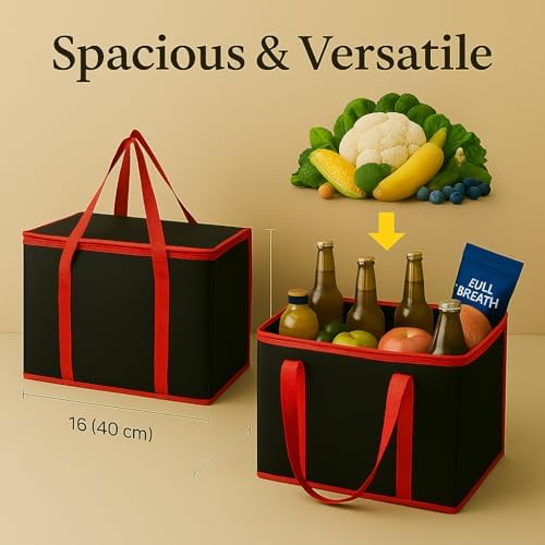musbus 2Pk Trunk Organizer for Car Insulated Reusable Grocery Bags, Collapsible Cooler Bag for Groceries, Heavy Duty Large Insulated Bag (Large, Charcoal Black) - Image 5