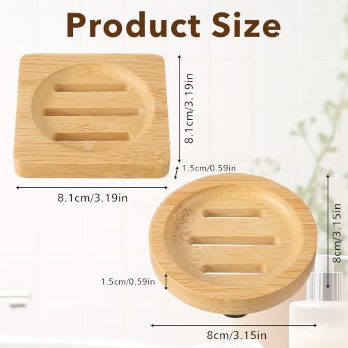 2 Pcs Bamboo Soap Holder, Wood Soap Dish (Round and Square) - Image 4