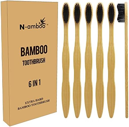 Hard Toothbrush Bamboo Toothbrush for Adult Manual Toothbrsuh Hard Bristles Pack of 6 by Unknown