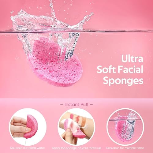 GAINWELL Gifts for MoM in Mothers Day, 50-Count Compressed Facial Sponge, Daily Facial Cleansing and Exfoliating, 100％ Natural Cosmetic Spa Sponges for Makeup Remover, Reusable, Pink - Image 2