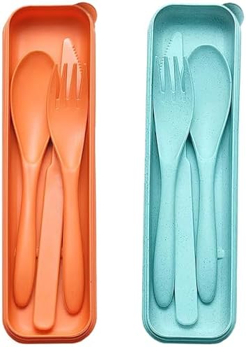 Reusable Travel Utensils Set with Case Wheat Straw Fork Spoon Knife Cutlery by Unknown