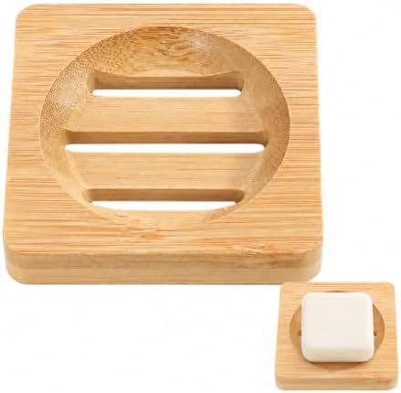 Bamboo Soap Dish for Bar Soap, Raised Wooden Holder with Drain Slots，Square Bamboo Soap Dish by Unknown