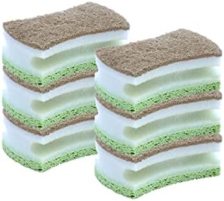 Superio Non-Scratch Natural Sisal Cellulose Scrub Sponge Eco-Friendly Sisal Scouring Sponge with Comfortable Grip, Good for Non-Stick Cookware, Kitchen Scrubbing, Sink Scrubber (Pack of 6) by Superio