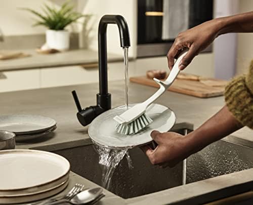 Joseph Joseph Edge Dish Brush with Integrated Sink Rest, Light Stone/Sage - Image 6