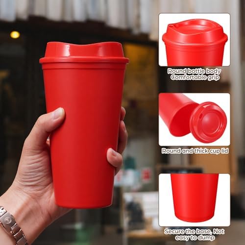 12 Pcs 16 Oz Reusable Coffee Cups with Lids - Plastic Travel Hot Cups Bulk Coffee Tumblers for DIY Hot Cold Drinks Party Favors Coworker (Yellow) - Image 3