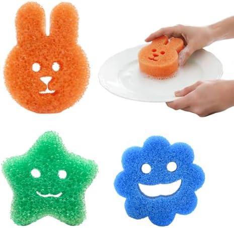 3 Pack Cute Animal Scratch Free Scrub Sponges for Kitchen Dish Cleaning by Unknown