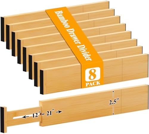 Bamboo Drawer Dividers, 12-21 Inch Kitchen Adjustable Drawer Organizers by Ryqtop