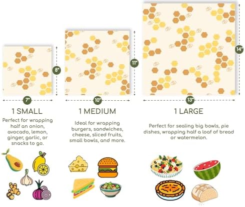 Truebee Reusable Beeswax Food Wraps 3-Pack – Non Toxic, Plastic Free, Silicone Free, Sustainable, Environmentally Friendly, Organic Cotton Beeswax Wraps (S, M, L), Signature Design - Image 2