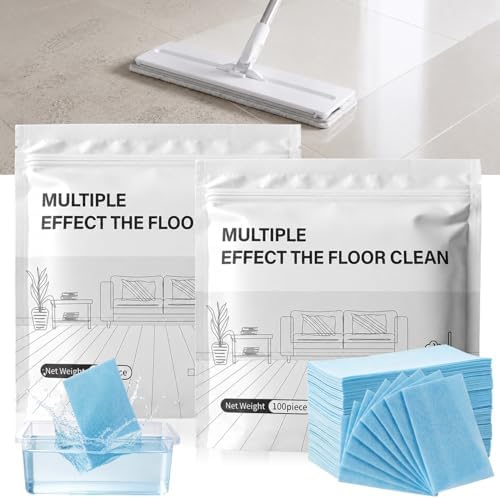 Multi-Effect Floor Cleaner Tablets, 100 Pcs Water Soluble Cleaning Sheets for Hardwood, Laminate, Tile & Glass Floors, Fast Dissolving, Fresh Scent, Multi-Surface Cleaner (Blue, 2PCS) by Unknown