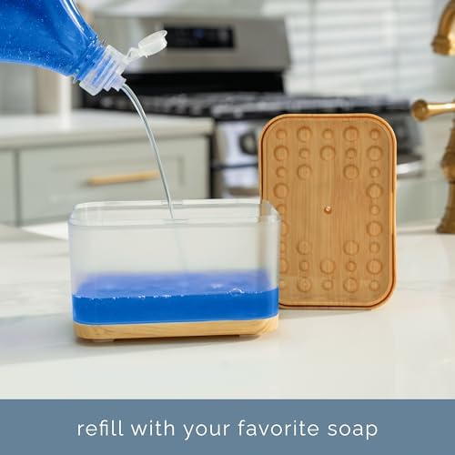 S&T INC. Dish Soap Dispenser and Sponge Holder, Plastic Bamboo - Image 3