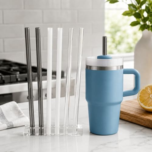 Replacement Straws Compatible with 20 oz Stanley Quencher Tumbler, 8.5 Inch Reusable Straws, Drinking Cup Accessories, White-6 Pack - Image 6