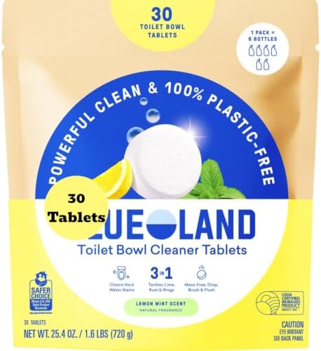 Blue land Toilet Bowl Cleaner Tablet, Lemon Mint Scent, 3-in-1 Formula, Plastic-Free, 30 Count by Unknown