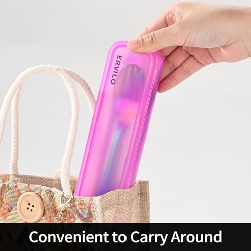 Travel Utensils with Case, Stainless Steel Portable Cutlery Set, Lunch Box Silverware for Work Camping Picnic, Reinforced Case with Snap-Lock Closure, Include Fork Spoon Knife Chopsticks, Rainbow - Image 6