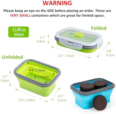Collapsible Food Storage Containers with Airtight Lid, 11.8 oz, Small Kitchen Stacking Silicone Collapsible Meal Prep Container Set for Leftover, Microwave Freezer Dishwasher Safe, 4 Colors, Set of 4 - Image 2
