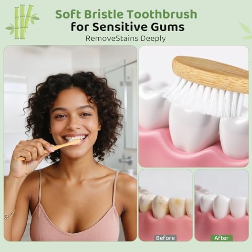 Bamboo Toothbrushes 10 Pack, BPA Free Plant Based Soft Bristle Toothbrush - Image 2