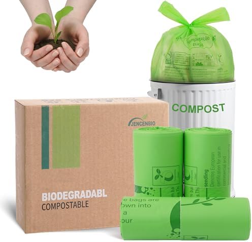 Compost Bags 4-5 Gallon with Handles Tie Extra Thick 0.78 Mils Wastebasket Liners Bags for Kitchen Bathroom Office US BPI ASTM D6400 and Europe OK Compost Home Certified by JENCENBIO