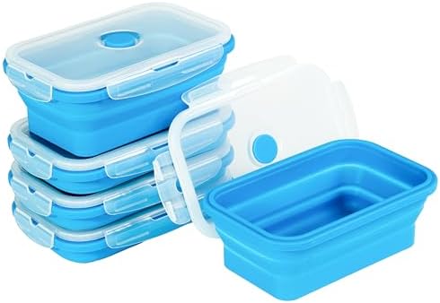 Plus 4PCS Foldable Silicone Food Storage Containers for Kitchen Storage for Leftovers Fruits and Meal Prep Dishwasher Safe Microwave Safe Ideal for Home and Travel (blue, 40OZ) by TZCOBLI