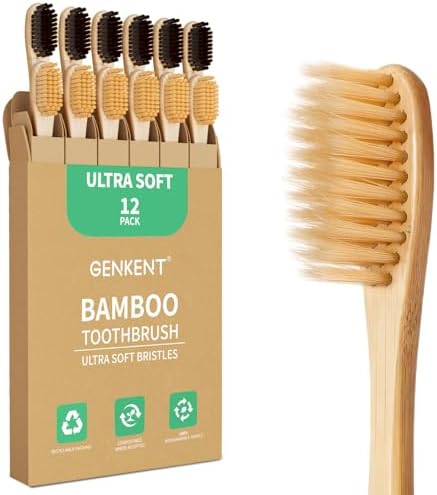 GENKENT Ultra Soft Bamboo Toothbrush, 12 Pack, 0.15mm Bristles by GENKENT