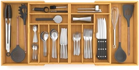 Suli Extra Large Silverware Drawer Organizer,Expandable 22in to 37in,Bamboo by Suli