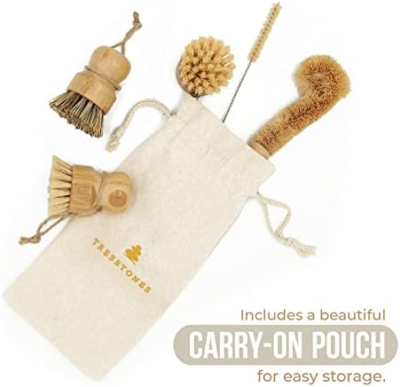 Natural Bamboo Dish Brush Set with Holder - Eco Friendly Wooden Dish Brush - Image 4