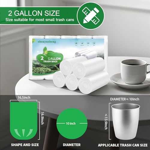 2 Gallon Biodegradable Mini Trash Bags - White Compostable Small Garbage Bag For Bathroom Can Unscented Kitchen Office Car Waste Basket Liners 100 count Tiny Strong Thick Chenyucheng - Image 3