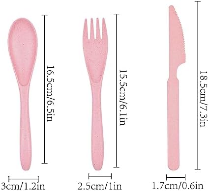 Zoyiancy 21Pcs Wheat Straw Cutlery Set, Pink Reusable Utensils - Image 3