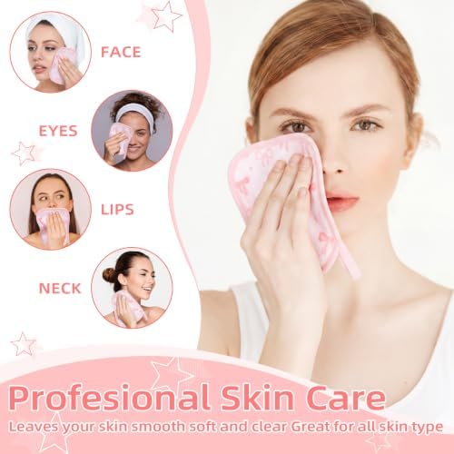 24 Pcs Pink Bow Party Favor Makeup Remover Cloth 6" x 6" Towels Reusable Coquette Pink Bow Remover Face Pads Soft Microfiber Washcloths Facial Cloths Makeup Towel Gift for Women - Image 3