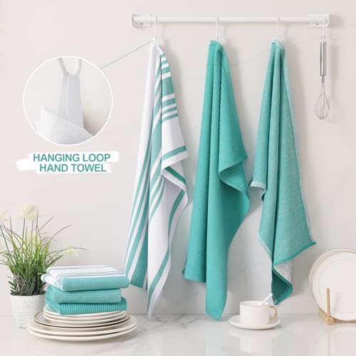 Homaxy Cotton 380 GSM Premium Kitchen Towels, 18"x 28", 3 Pack, Teal - Image 3