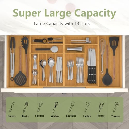 Suli Extra Large Silverware Drawer Organizer,Expandable 22in to 37in,Bamboo - Image 3