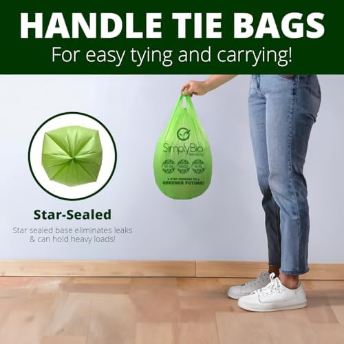 Simply Bio 3 Gallon Compostable Trash Bags Liners with Handle-Tie, Thick 0.67 Mil, 11.36 Liter, 80 Bags, Small Kitchen Food Scrap Waste Bag, ASTM D6400, US BPI and OK Compost Home Certified - Image 3
