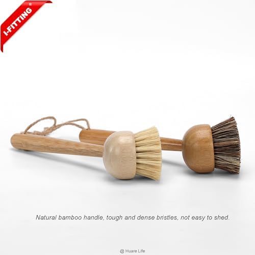Bamboo Dish Scrubber, Wooden Kitchen Cleaning Brush Set - Image 4