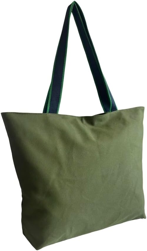 16OZ Cotton Canvas Zipper Closure Lined Grocery Shopping Beach Casual Multi Purpose Tote X-Large