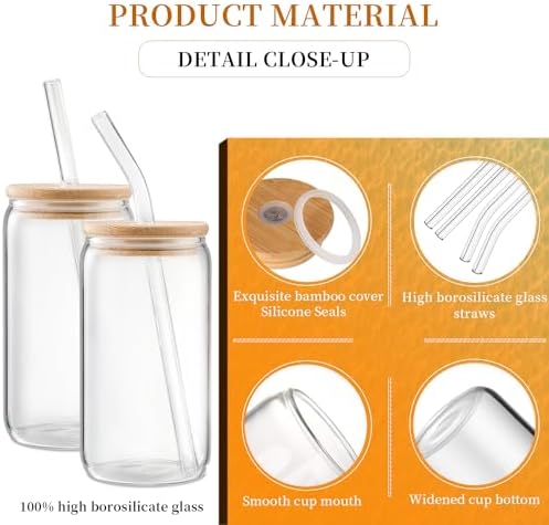 DWTS DANWEITESI Glass Cups with Lids and Straws 4 pcs,16oz Drinking Glasses Set for Coffee Bar Accessories,Iced Coffee Cups with Lids,Matcha Cup Glass Tumbler Reusable for Gifts - Image 5