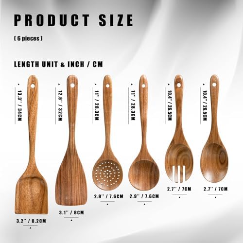 HSM Wooden Spoons for Cooking, 6-Piece Acacia Wood Kitchen Utensil Set - Image 2
