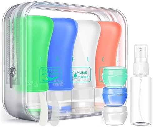 14 Pack Silicone Travel Bottles Set, Leak Proof Travel Size Containers, Perfect For Personal Travel (Green) by Teapile