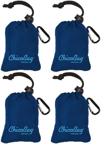 ChicoBag Original Compact Reusable Grocery Bag with Attached Pouch and Carabiner Clip- 4 Pack Blue by ChicoBag