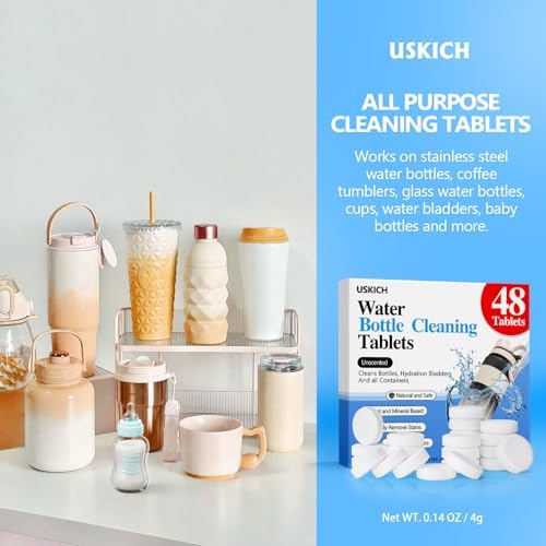 USKICH 48 Pack Water Bottle Cleaning Tablets,Water Bottle Cleaner Great for Stainless Steel, Thermos, Tumbler, Insulated and Reusable Water Bottles,Removes Stubborn Stains and Odors - Image 3