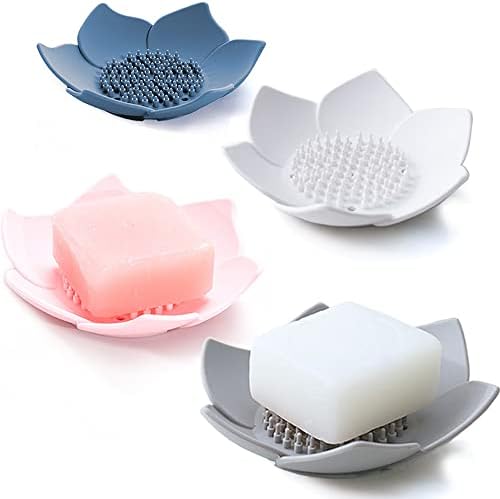 4 Pack Silicone Soap Tray Dishes Soap Holder Saver Draining Bathroom Shower Sink Bathtub by leuapl