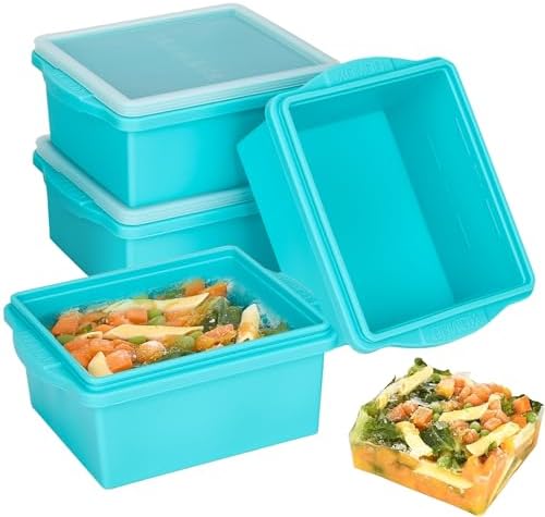 Xomoo 2 Cup Silicone Freezer Trays with Lids, Silicone Soup Freezer Molds - Leakproof, BPA-Free, Stackable, Microwave & Dishwasher Safe, Perfect for Soups, Sauces, Meal Prep, and Baked Goods - 4 Pack by Xomoo