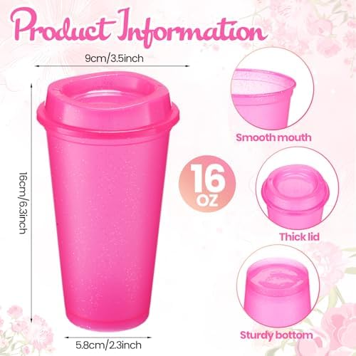 Honeydak 45 Pack 16 oz Reusable Coffee Cups with Lids Water Bottle Iced Coffee Travel Mug Portable Plastic Tea Tumblers Bulk for Hot and Cold Drinks Birthdays Party (Hot Pink,Stylish) - Image 3