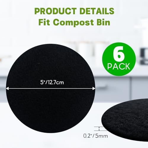 6 Pack Charcoal Filters for Compost Bin Bucket, 5 Inch Round Activated Carbon Charcoal Replacement Filters for Kitchen Countertop and Home Bucket Compost Bin (Refill, Odor Eliminating)​ - Image 2