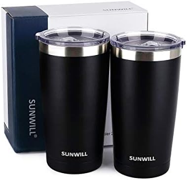 SUNWILL Travel Coffee Mug with Lid, 20 oz Tumbler Set of 2, Insulated Stainless Steel Cup for Water, Tea, Ice, Powder Coated Black 2 pack - Image 5
